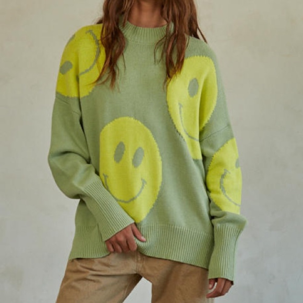 Smile Mock Oversized Pullover Sweater